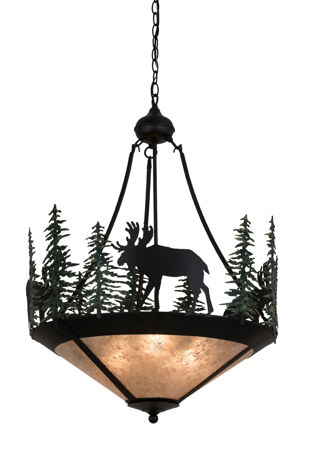 Meyda Tiffany Wandering Moose 173130 Pendant Light - Black/Green Trees/Silver Mica