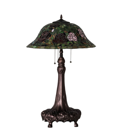 Meyda Tiffany Lighting 71388 Tiffany Rosebush Three Light Table Lamp Lamp Bronze / Dark