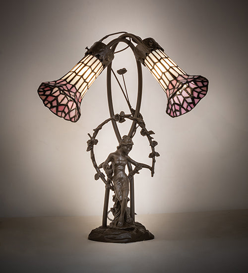 Meyda Tiffany Lighting 71641 Stained Glass Pond Lily Two Light Table Lamp Lamp Bronze / Dark
