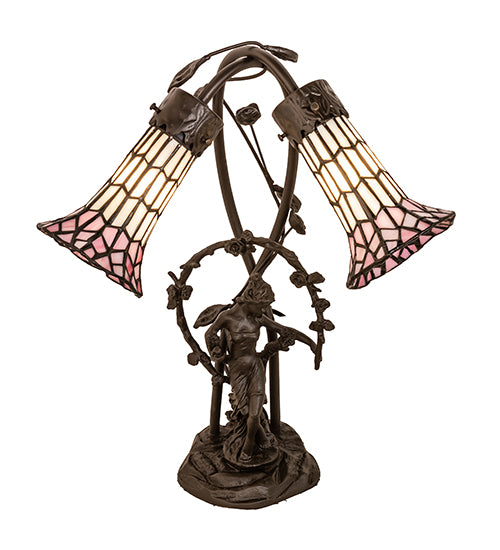 Meyda Tiffany Lighting 71641 Stained Glass Pond Lily Two Light Table Lamp Lamp Bronze / Dark