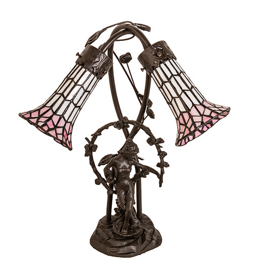 Meyda Tiffany Lighting 71641 Stained Glass Pond Lily Two Light Table Lamp Lamp Bronze / Dark