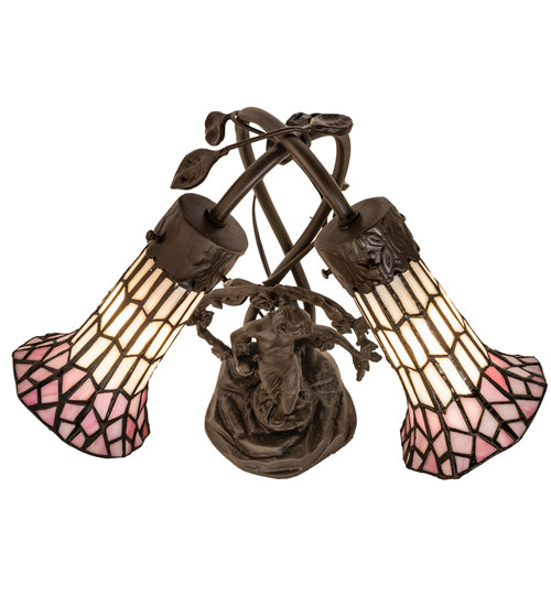 Meyda Tiffany Lighting 71641 Stained Glass Pond Lily Two Light Table Lamp Lamp Bronze / Dark