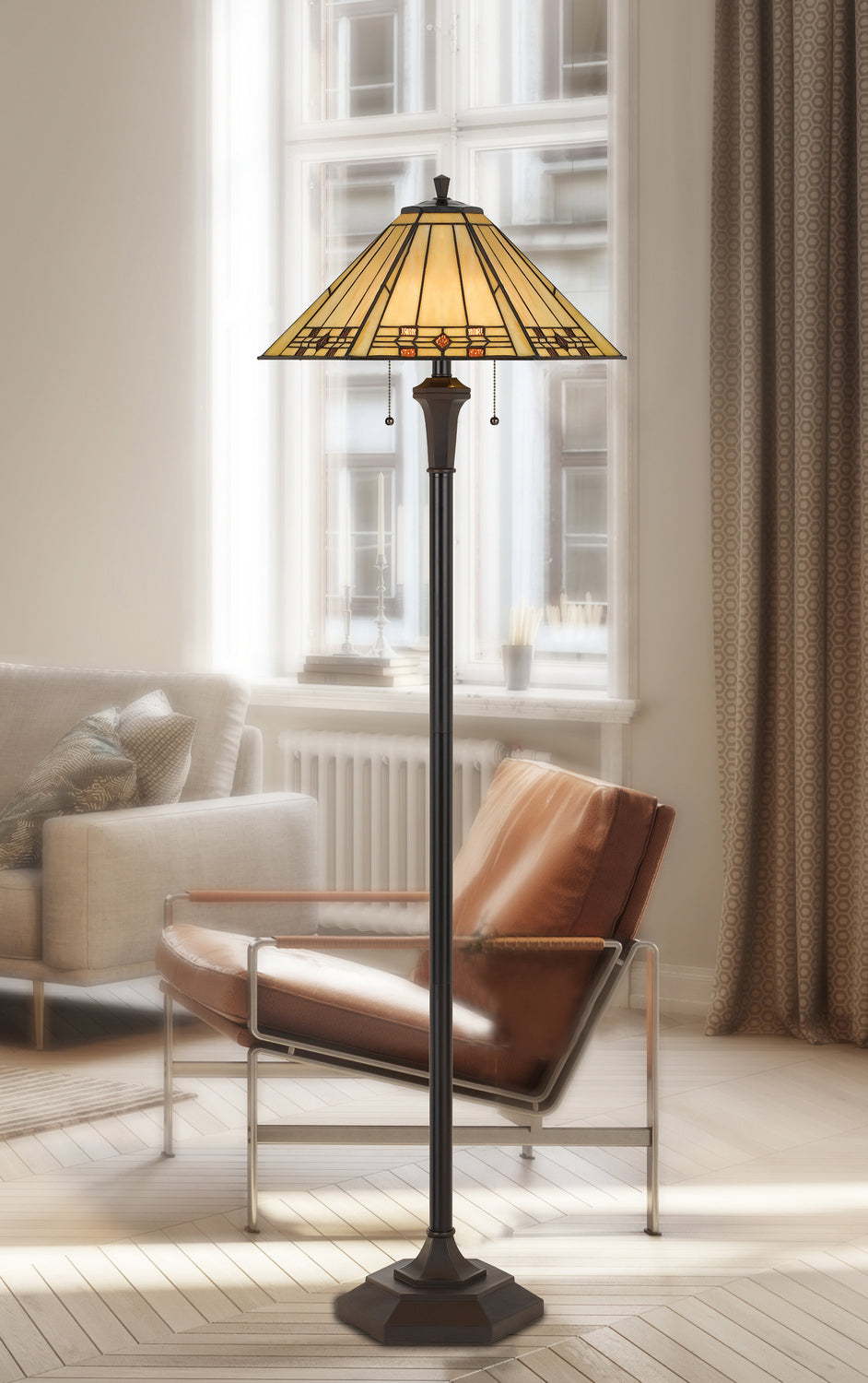 Cal Lighting BO-2676FL Tiffany Two Light Floor Lamp Lamp Bronze / Dark