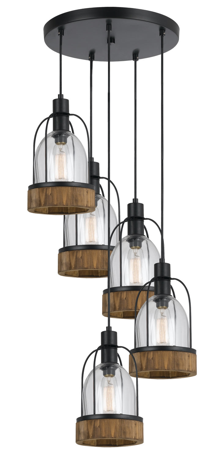 Cal Beacon FX-3584-5 Pendant Light - Wood/Dark Bronze