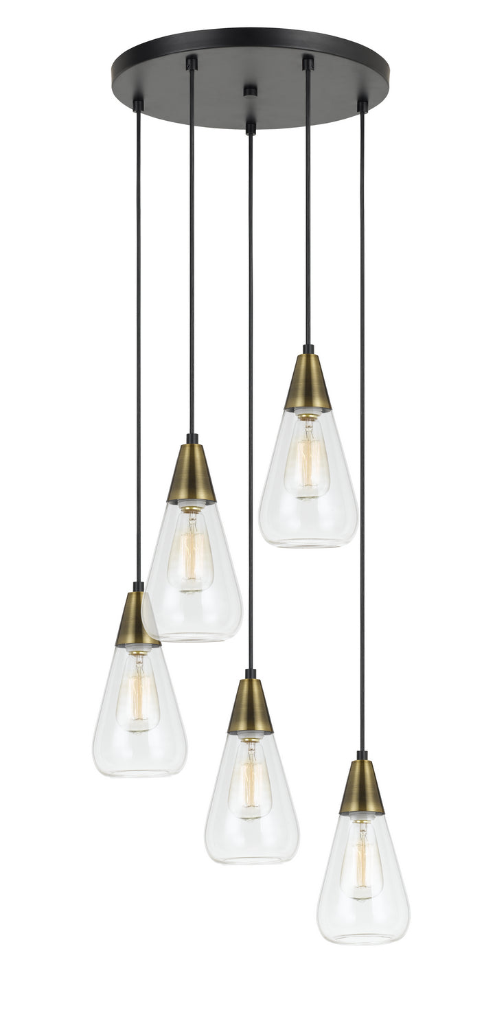 Cal Ellyn FX-3623-5P Pendant Light - Antique Brass/Black