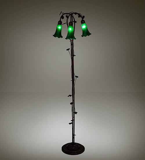 Meyda Tiffany Lighting 71883 Green Three Light Floor Lamp Lamp Bronze / Dark