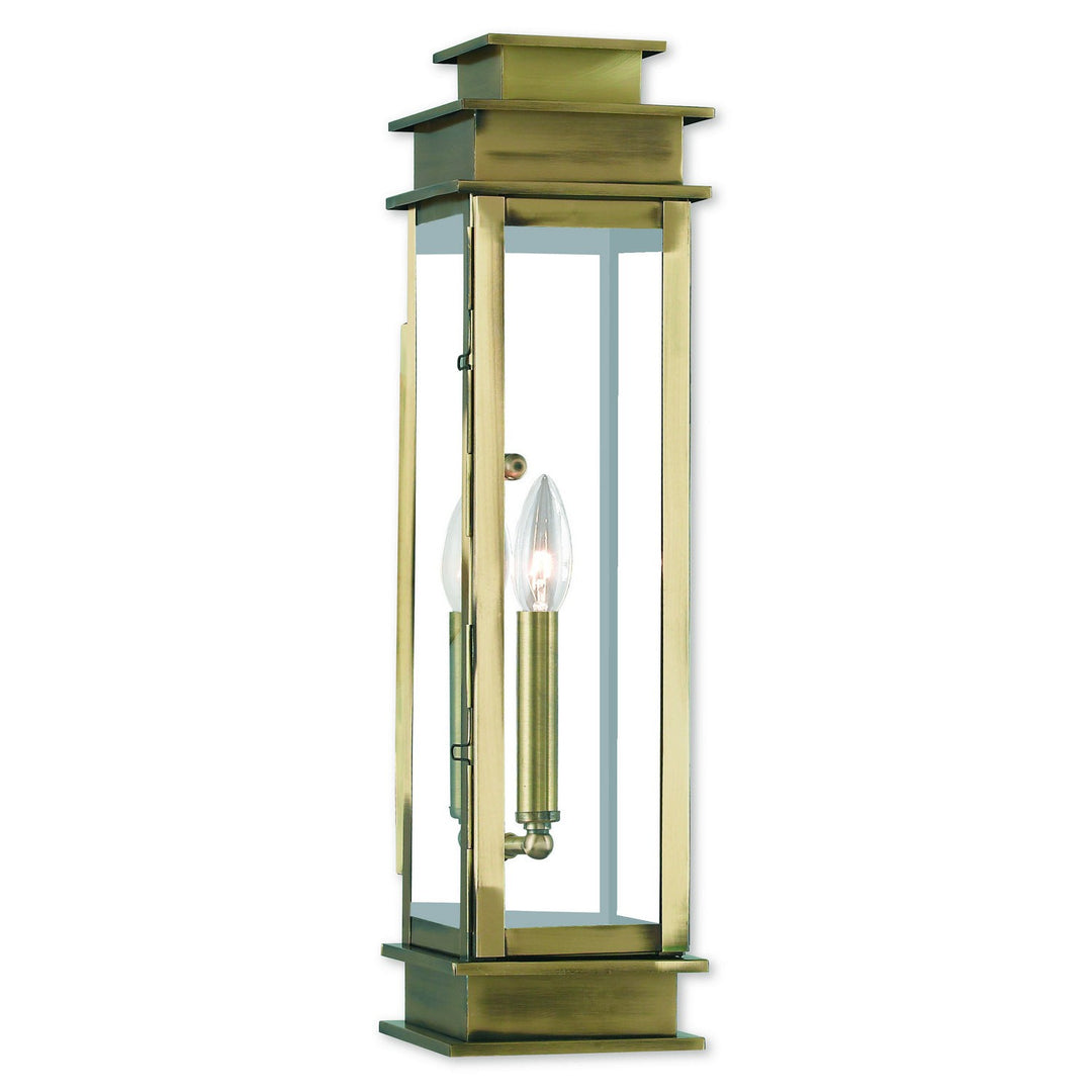 Livex Lighting 20207-01  Princeton Outdoor Antique Brass W/ Polished Chrome Stainless Steel