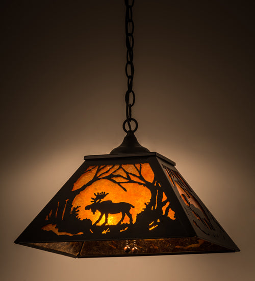 Meyda Tiffany Moose At Dawn 73342 Pendant Light - Black/Amber Mica