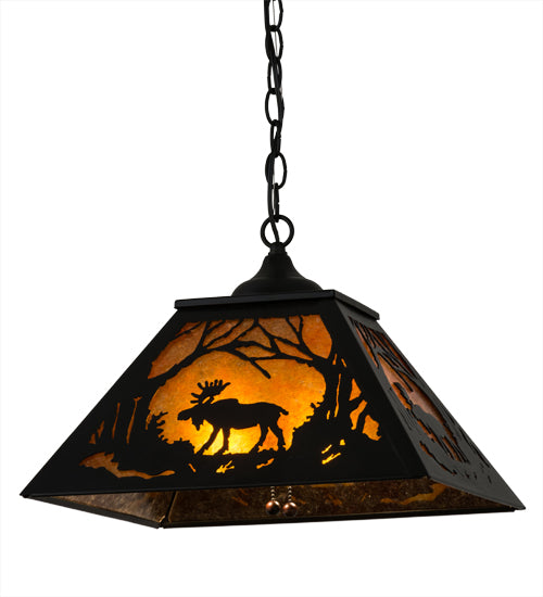 Meyda Tiffany Moose At Dawn 73342 Pendant Light - Black/Amber Mica