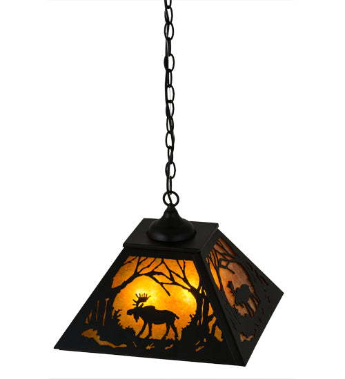 Meyda Tiffany Moose At Dawn 73342 Pendant Light - Black/Amber Mica