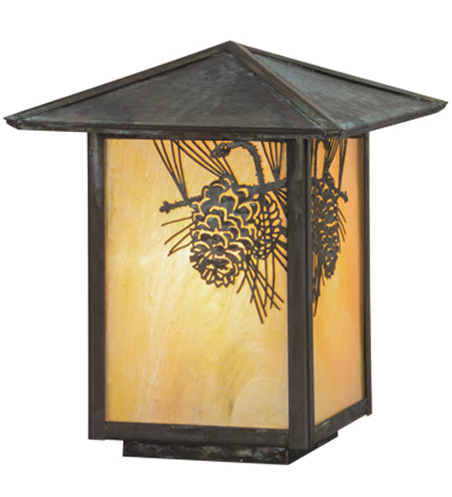 Meyda Tiffany Lighting 73549 Winter Pine One Light Post Mount Outdoor Verde