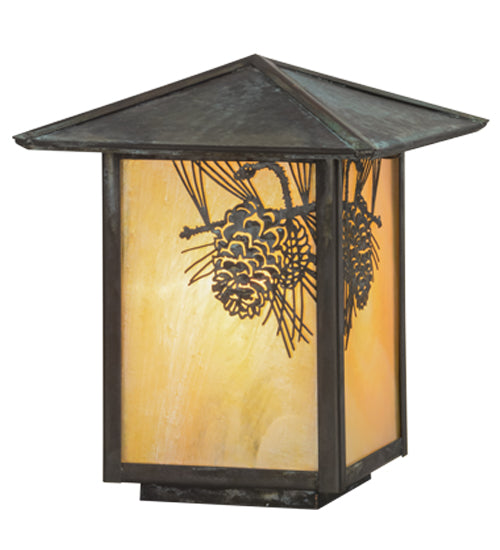 Meyda Tiffany Lighting 73549 Winter Pine One Light Post Mount Outdoor Verde