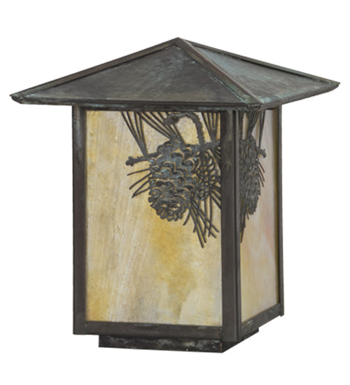 Meyda Tiffany Lighting 73549 Winter Pine One Light Post Mount Outdoor Verde