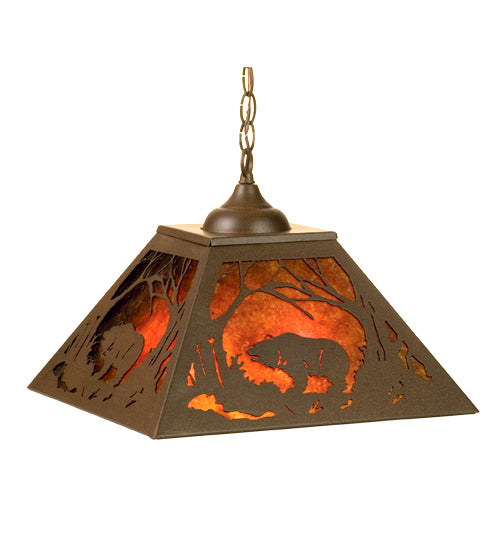 Meyda Tiffany Grizzly Bear At Dawn 74003 Pendant Light - Cafe Noir/Amber Mica