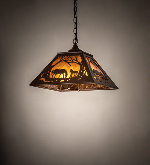 Meyda Tiffany Mare & Foal At Dawn 74004 Pendant Light - Cafe Noir/Amber Mica