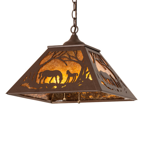 Meyda Tiffany Mare & Foal At Dawn 74004 Pendant Light - Cafe Noir/Amber Mica