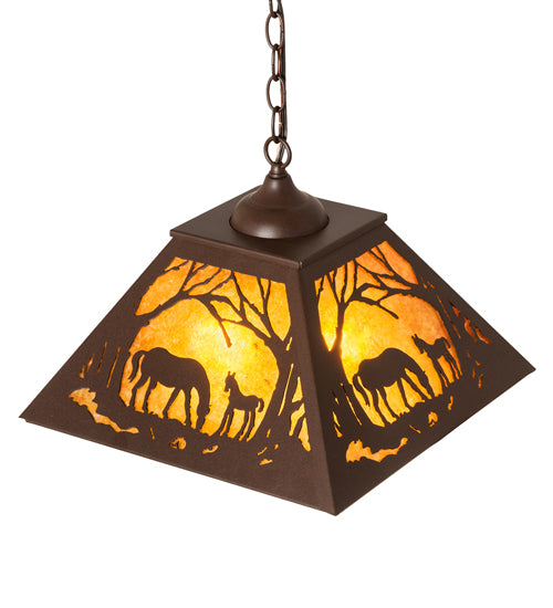 Meyda Tiffany Mare & Foal At Dawn 74004 Pendant Light - Cafe Noir/Amber Mica