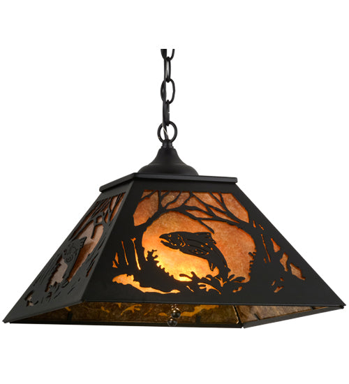 Meyda Tiffany Leaping Trout 74031 Pendant Light - Black/Amber Mica