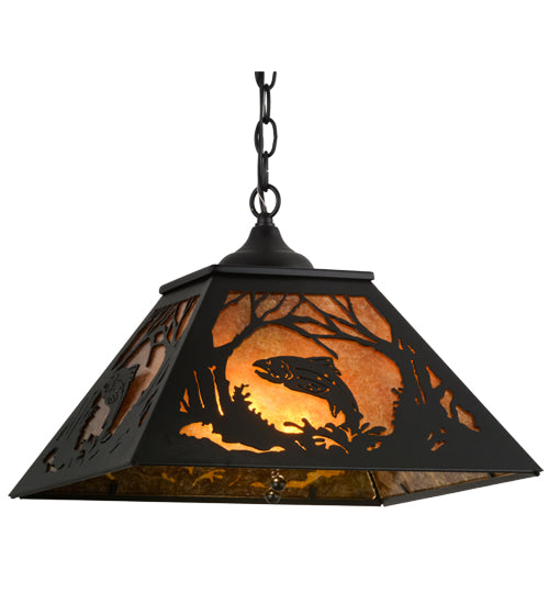 Meyda Tiffany Leaping Trout 74031 Pendant Light - Black/Amber Mica