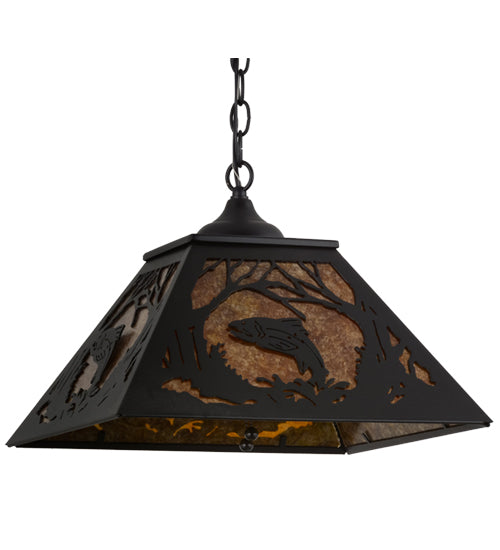 Meyda Tiffany Leaping Trout 74031 Pendant Light - Black/Amber Mica