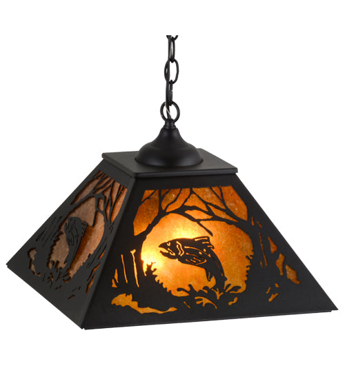 Meyda Tiffany Leaping Trout 74031 Pendant Light - Black/Amber Mica