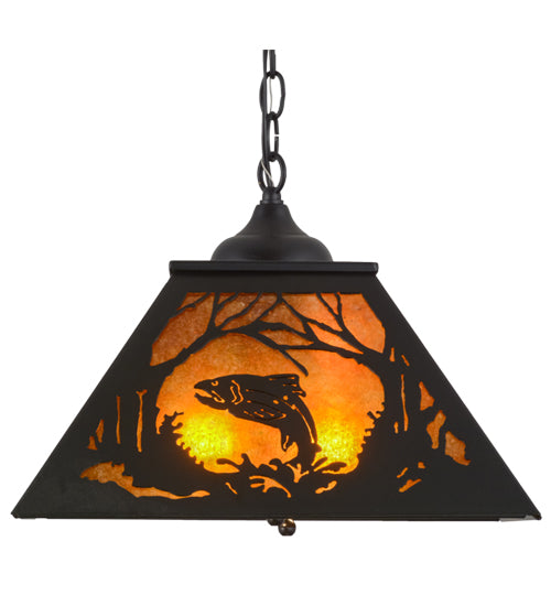 Meyda Tiffany Leaping Trout 74031 Pendant Light - Black/Amber Mica