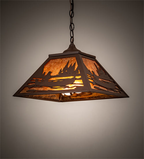 Meyda Tiffany Canoe At Lake 74032 Pendant Light - Cafe Noir/Amber Mica