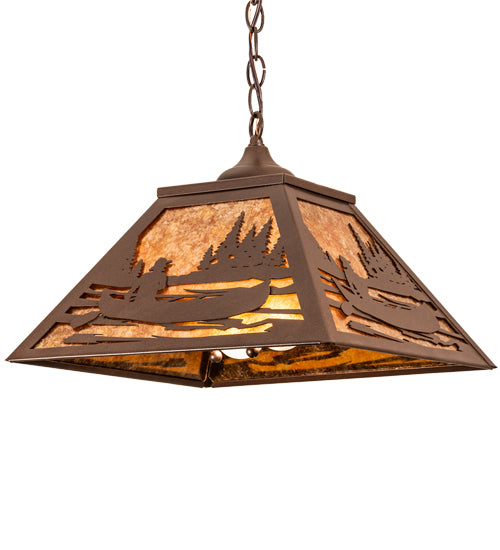 Meyda Tiffany Canoe At Lake 74032 Pendant Light - Cafe Noir/Amber Mica