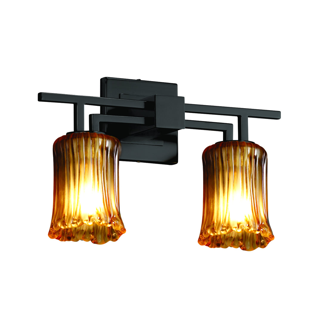 Justice Designs Veneto Luce GLA-8702-16-AMBR-MBLK Bath Vanity Light 16 in. wide - Matte Black