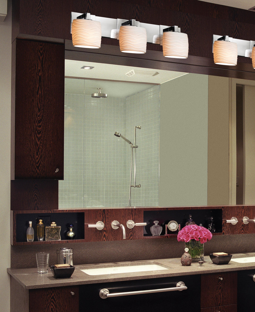Justice Designs Limoges POR-8923-30-WAVE-NCKL Bath Vanity Light 28 in. wide - Brushed Nickel