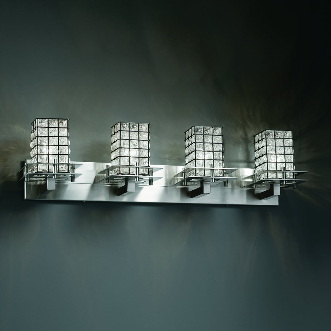 Justice Designs Wire Glass WGL-8174-15-GRCB-NCKL Bath Vanity Light 37 in. wide - Brushed Nickel