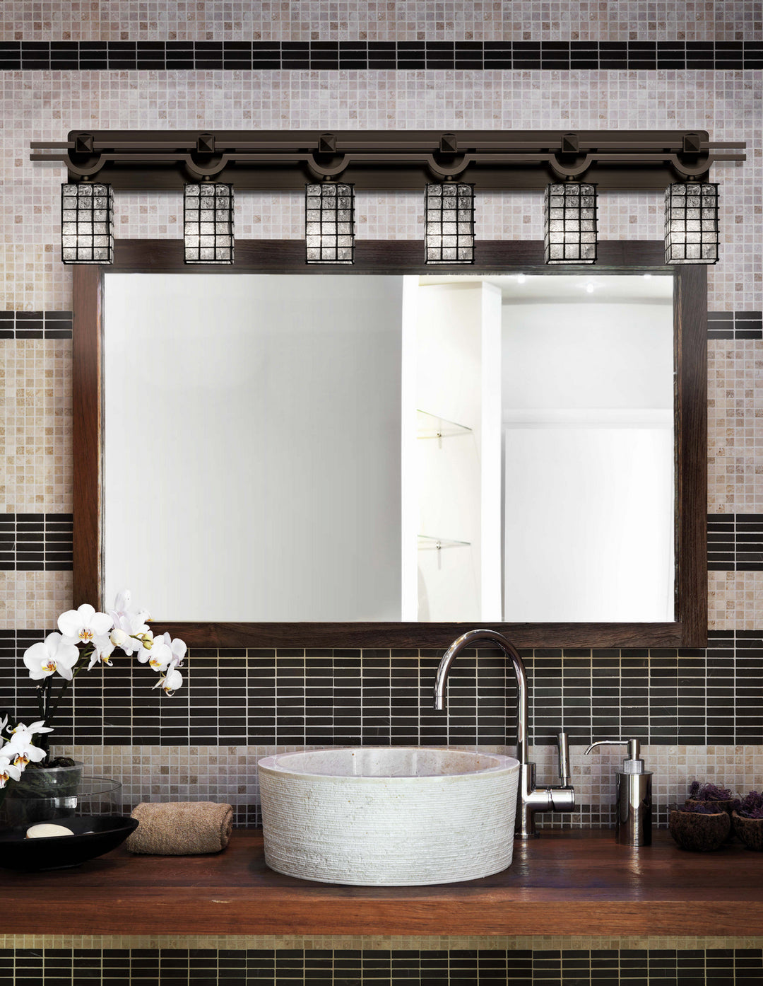 Justice Designs Wire Glass WGL-8506-15-GRCB-DBRZ Bath Vanity Light 59 in. wide - Dark Bronze
