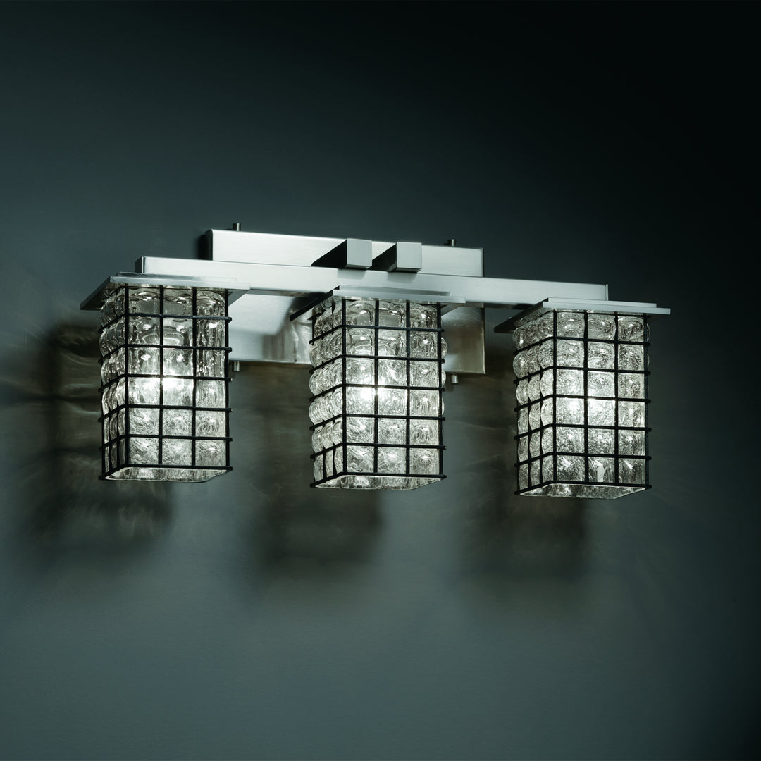 Justice Designs Wire Glass WGL-8673-15-GRCB-NCKL Bath Vanity Light 22 in. wide - Brushed Nickel