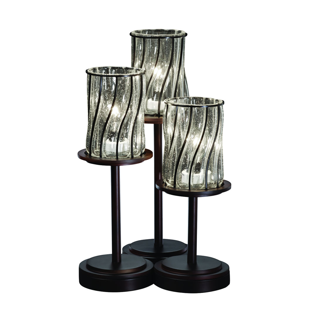 Justice Designs WGL-8797-10-SWCB-DBRZ Wire Glass Three Light Table Lamp Lamp Bronze / Dark
