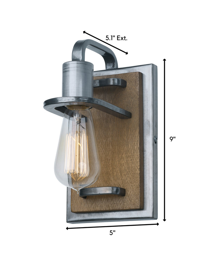 Varaluz Lofty 268B01SLW Wall Sconce Light - Steel, the wood lends warmth. It`s Industrial design remixed to delightful new heights."/