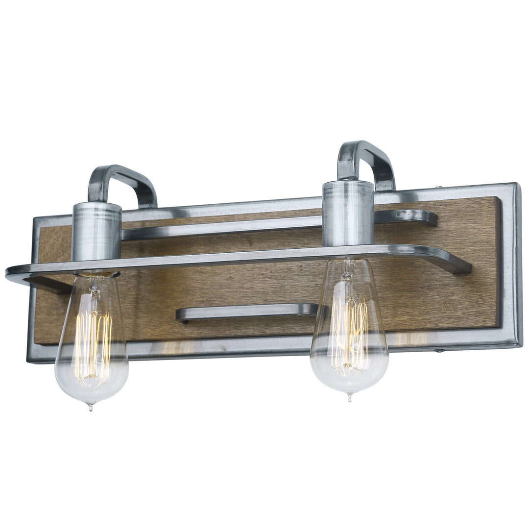 Varaluz Lofty 268B02SLW Bath Vanity Light 18 in. wide - Steel, the wood lends warmth. It`s Industrial design remixed to delightful new heights."/