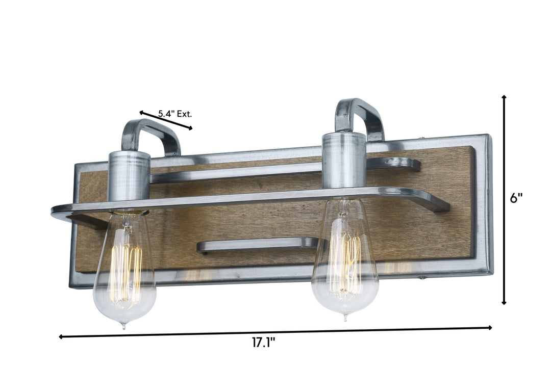 Varaluz Lofty 268B02SLW Bath Vanity Light 18 in. wide - Steel, the wood lends warmth. It`s Industrial design remixed to delightful new heights."/