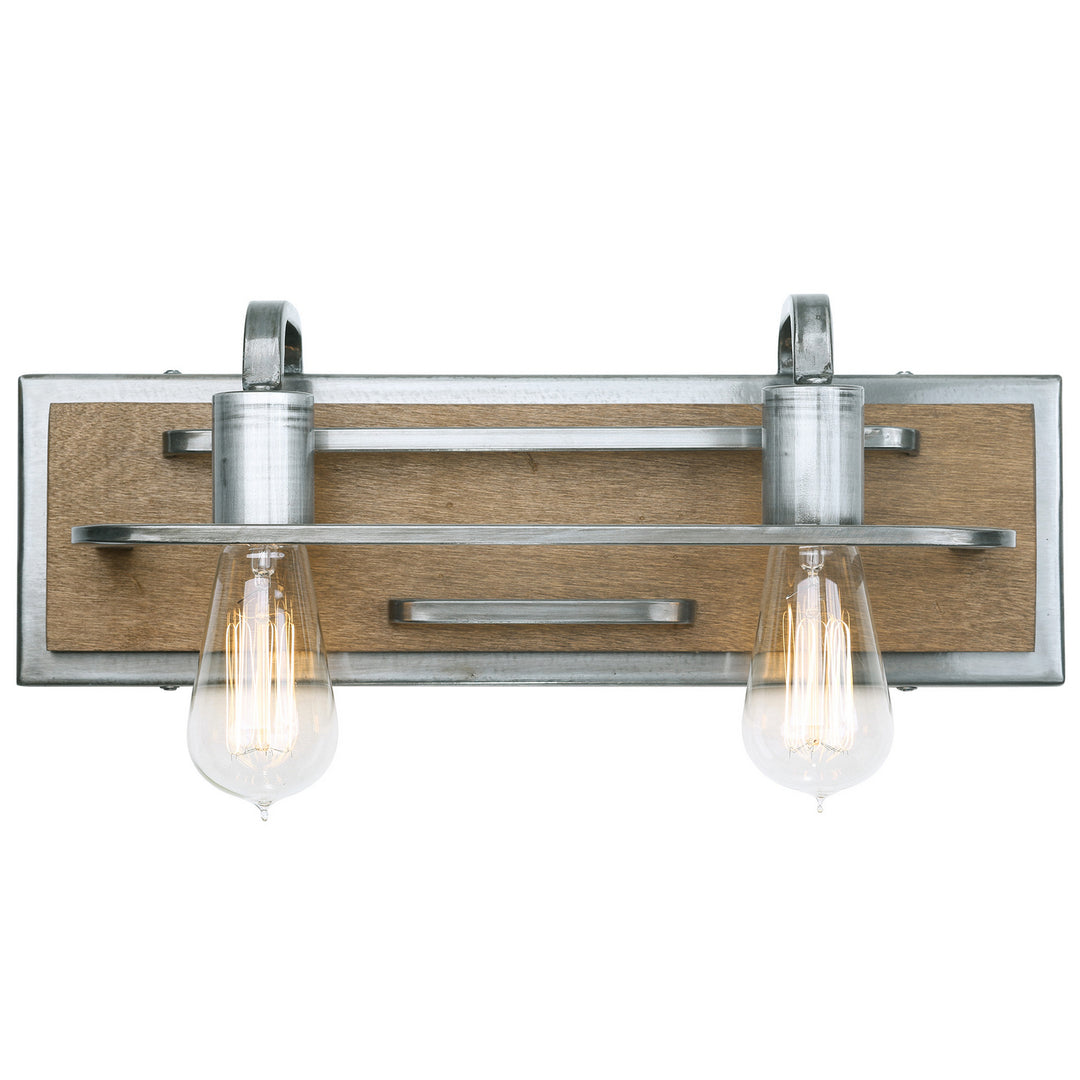 Varaluz Lofty 268B02SLW Bath Vanity Light 18 in. wide - Steel, the wood lends warmth. It`s Industrial design remixed to delightful new heights."/