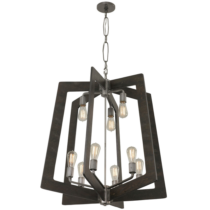 Varaluz Lofty 268C09SL Chandelier Light - Steel, the wood lends warmth. It`s Industrial design remixed to delightful new heights."/