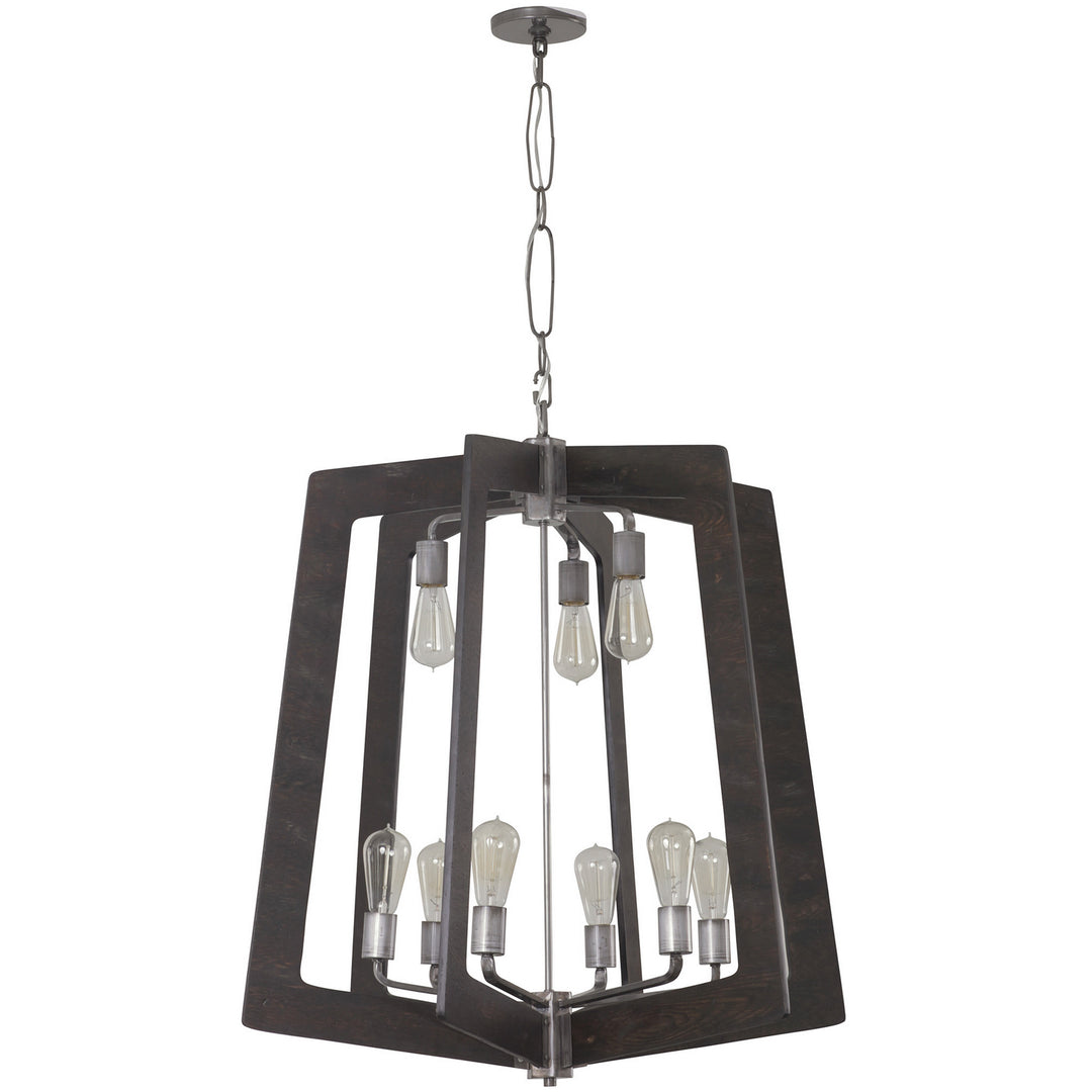 Varaluz Lofty 268C09SL Chandelier Light - Steel, the wood lends warmth. It`s Industrial design remixed to delightful new heights."/