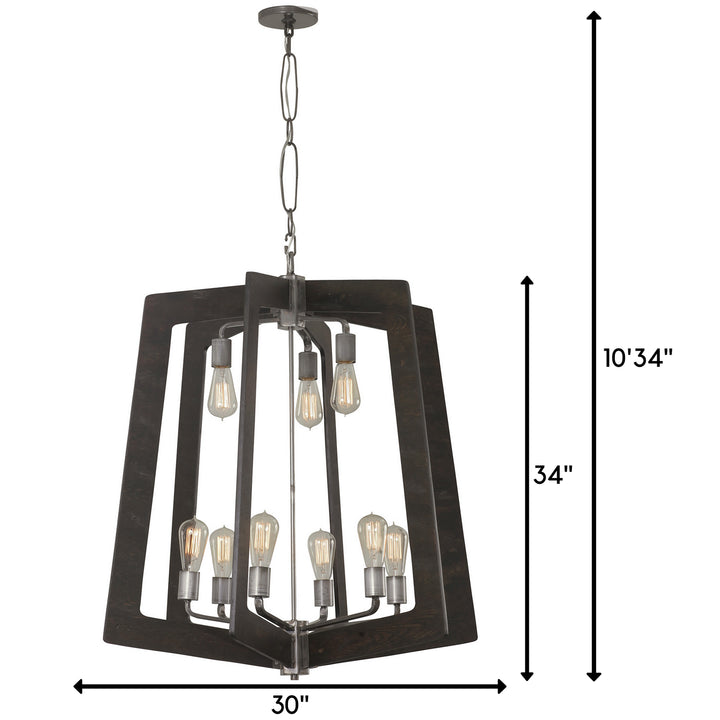 Varaluz Lofty 268C09SL Chandelier Light - Steel, the wood lends warmth. It`s Industrial design remixed to delightful new heights."/