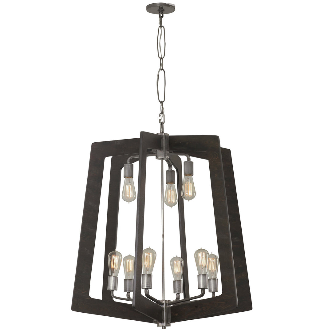 Varaluz Lofty 268C09SL Chandelier Light - Steel, the wood lends warmth. It`s Industrial design remixed to delightful new heights."/