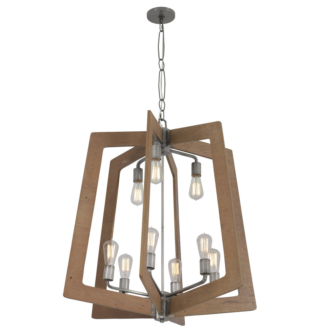 Varaluz Lofty 268C09SLW Chandelier Light - Steel, the wood lends warmth. It`s Industrial design remixed to delightful new heights."/