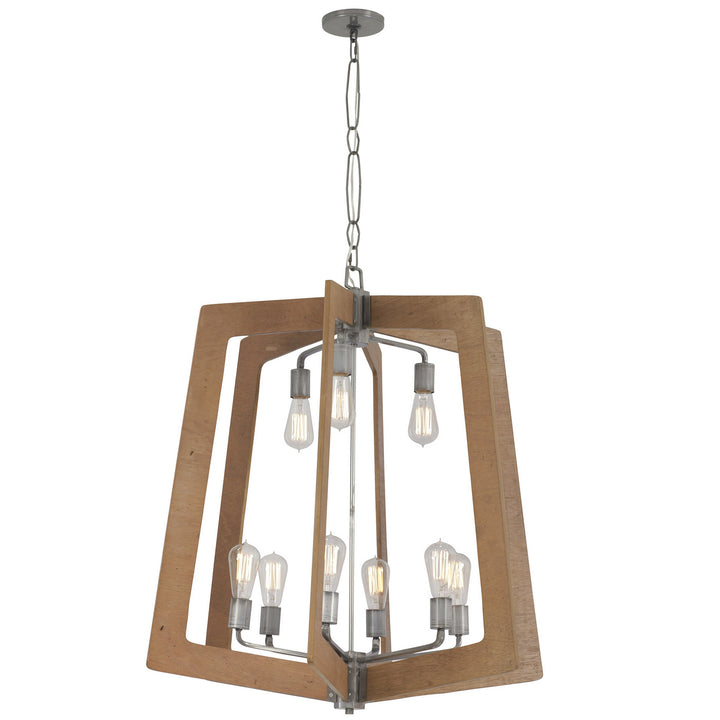 Varaluz Lofty 268C09SLW Chandelier Light - Steel, the wood lends warmth. It`s Industrial design remixed to delightful new heights."/