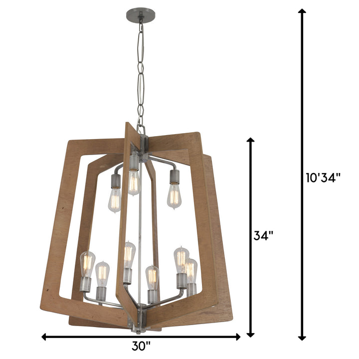 Varaluz Lofty 268C09SLW Chandelier Light - Steel, the wood lends warmth. It`s Industrial design remixed to delightful new heights."/