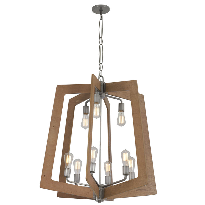 Varaluz Lofty 268C09SLW Chandelier Light - Steel, the wood lends warmth. It`s Industrial design remixed to delightful new heights."/