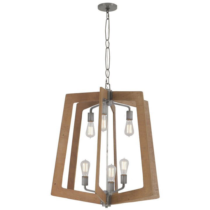 Varaluz Lofty 268F06SLW Chandelier Light - Steel, the wood lends warmth. It`s Industrial design remixed to delightful new heights."/