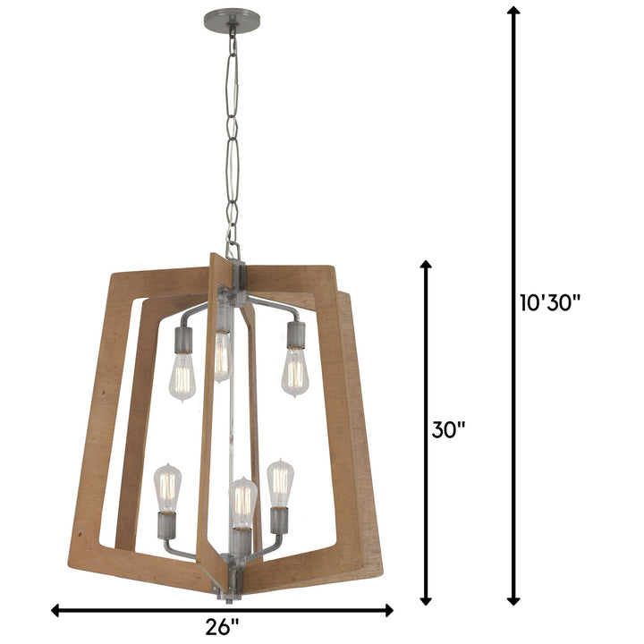 Varaluz Lofty 268F06SLW Chandelier Light - Steel, the wood lends warmth. It`s Industrial design remixed to delightful new heights."/