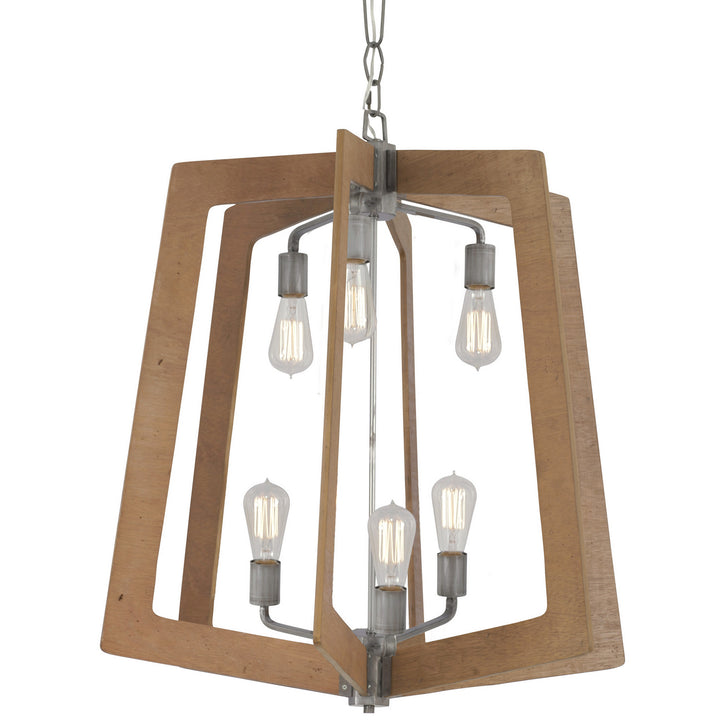 Varaluz Lofty 268F06SLW Chandelier Light - Steel, the wood lends warmth. It`s Industrial design remixed to delightful new heights."/