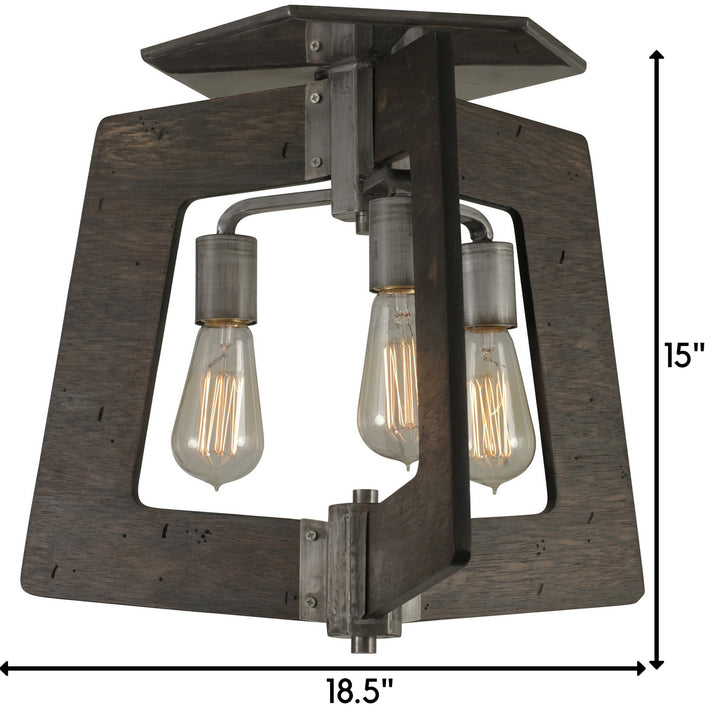 Varaluz Lofty 268S03SL Ceiling Light - Steel, the wood lends warmth. It`s Industrial design remixed to delightful new heights."/